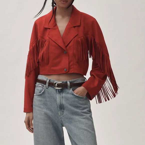 Anthropologie Pilcro Suede Fringe Moto Jacket size XXS NWT - Picture 4 of 16